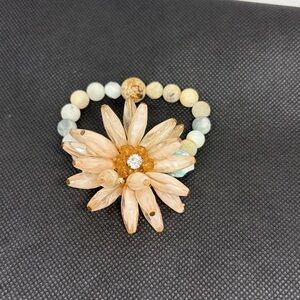 Handmade Amazonite Statement Bracelet with Crazy Horse and Vintage Beaded Flower
